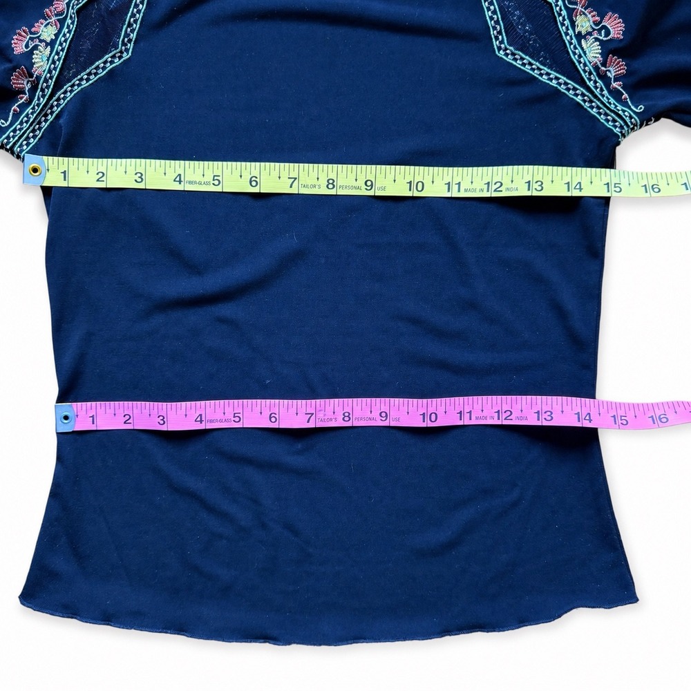 Tristan & Iseut Women Black Embroidered Long Sleeve Top Small Boho Vintage Y2K - Picture 7 of 8
